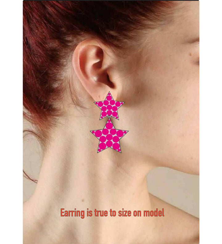 Model Wearing Double Star Dangle Earrings 