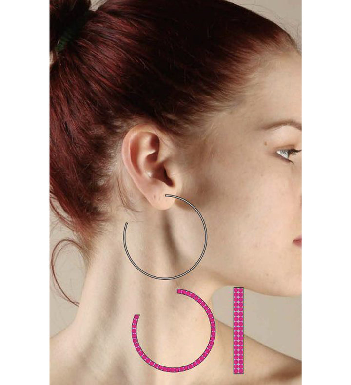 Model Wearing Fuchsia Hoop Earrings 