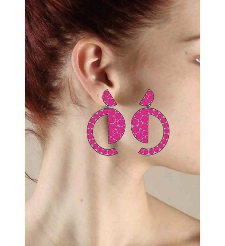 Model Wearing Luna Fuchsia Earrings 