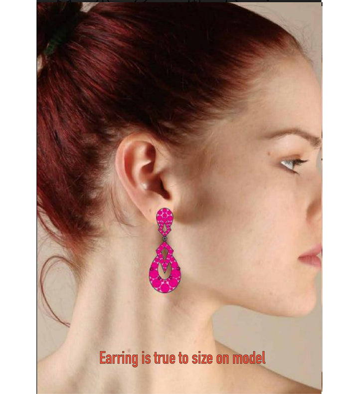 Model Wearing Natalina Small Fuchsia Dangle Earrings 