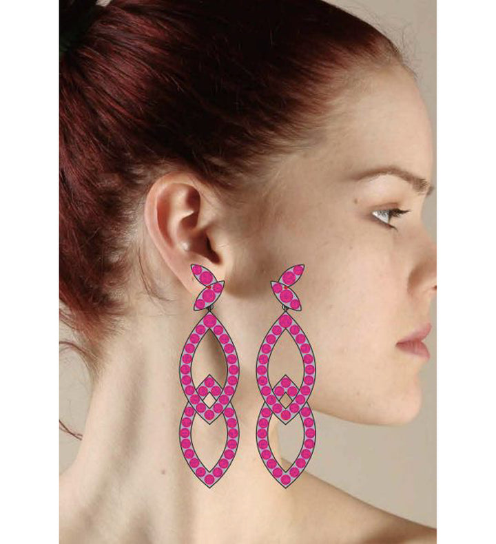 Model Wearing Parisa Fuchsia Dangle Earrings 