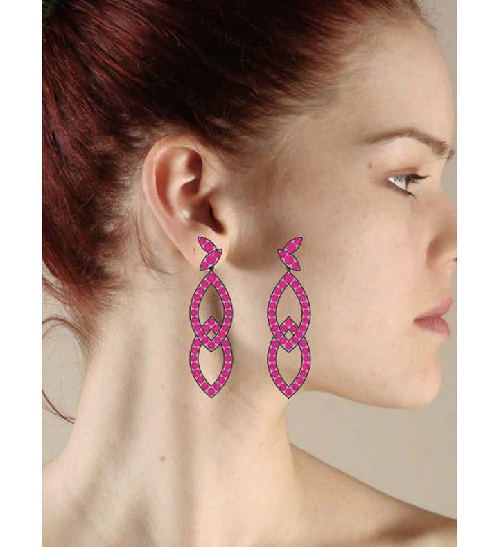 Model Wearing Parisa Small Fuchsia Dangle Earrings 